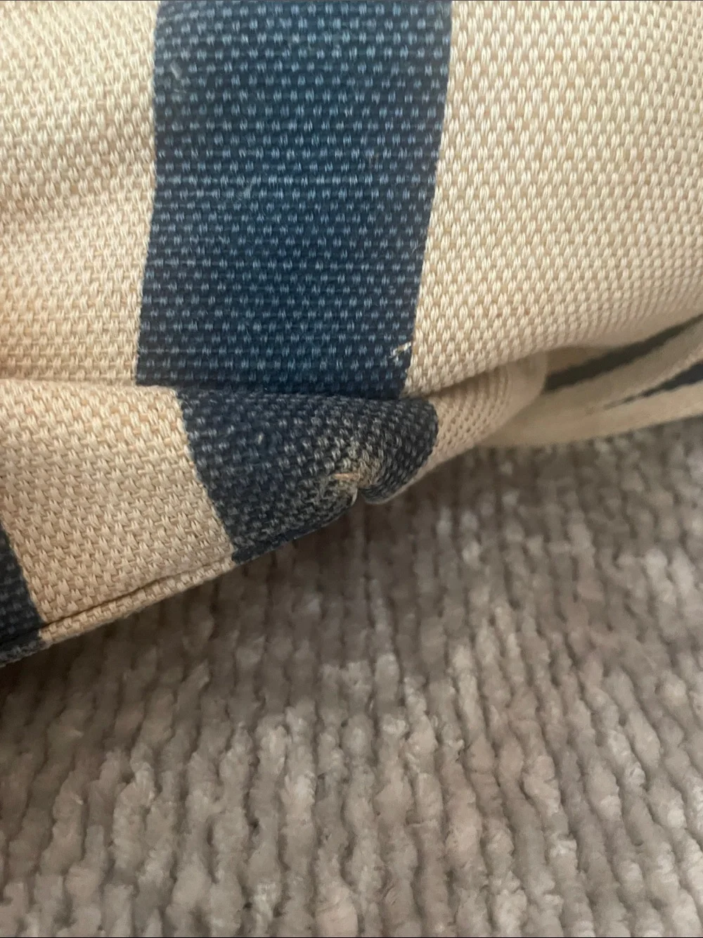 Brighton Blue and Cream Striped Satchel with Tan Trim
